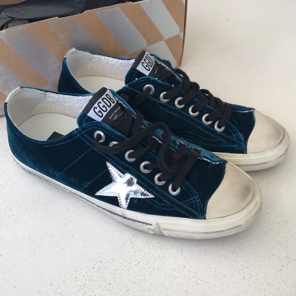 golden goose blue velvet sneakers